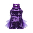 thumbnail image 4 of iEFiEL Kids Girls Sequins Leotard Mesh Ruffles Ballet Jazz Dance Costume Purple 10, 4 of 7