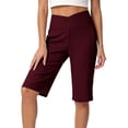 thumbnail image 2 of Women's 14" Bermuda Shorts Knee Length High Waisted Stretchy Long Shorts with Pockets Athletic Casual Summer ,L,#01 Wine, 2 of 8