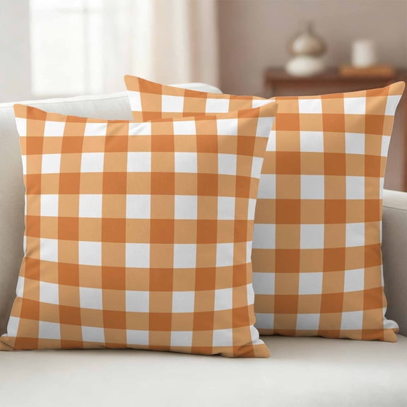 Pack of 2 Outdoor Pillow Covers 20x20 Inch Waterproof Orange Plaid Throw Pillow Covers,Decorative Couch Pillow Case Sham Gradient Geometric Buffalo White Checkered Patio Pillowcases Cushion Cover