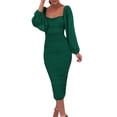 thumbnail image 1 of Mialoley Women's Slim Midi Dress Solid Color Long Sleeve Square Neck Slit Ruched Dress Party Gown, 1 of 9