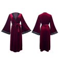 thumbnail image 3 of Arlun Velvet Lace Sleepwear Robes for Women Deep V-Neck Long Sleeve over the Knee Length Wrap Bathrobe Soft Comfy Solid Color Belted Nightgowns Loungewear Red S, 3 of 5