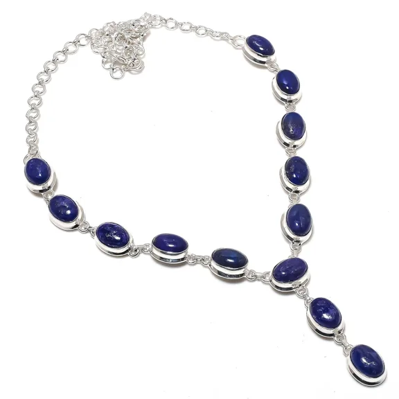 Lapis Lazuli Gemstone Necklace Handmade Beautiful Necklace Natural Oval Cushion Blue Lapis Lazuli 925 Sterling Silver Plated Jewelry 22 Inch Adjustable Necklace