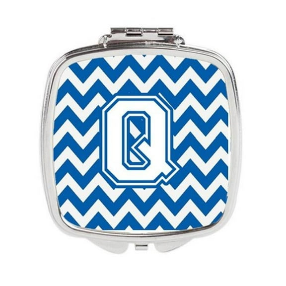 Letter Q Chevron Blue & White Compact Mirror - 3 x 0.3 x 2.75 in.