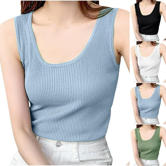 ZyeKqe Tank Tops for Women Ribbed Knit Sleeveless Undershirts Scoop Neck Going out Tops Stretchy Slim Fitted Tight Tees