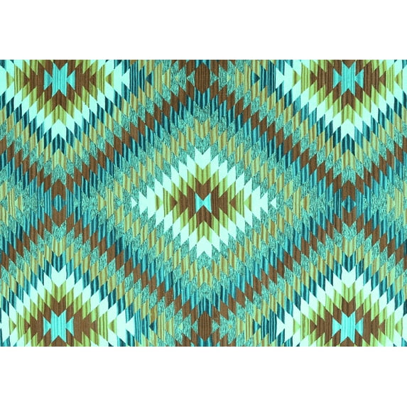 Ahgly Company Machine Washable Indoor Rectangle Southwestern Turquoise Blue Country Area Rugs, 2' x 5'