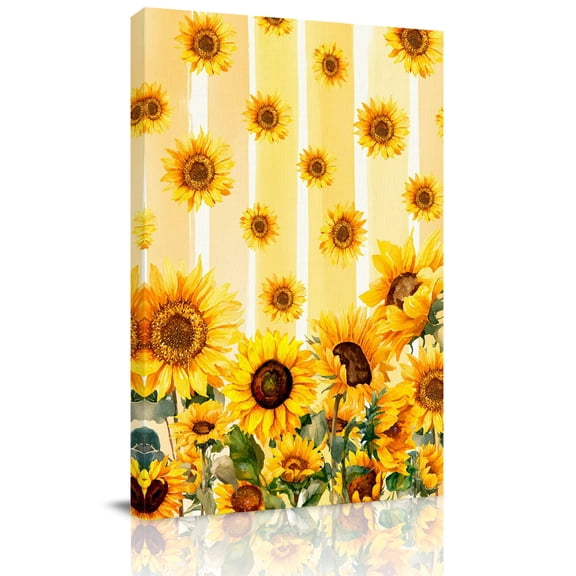 Summer Sunflower Canvas Wall Art for Living Room, Watercolor Flowers Yellow Strip Farmhouse Poster Print Painting for Bedroom Office Home Decoration Wall Pictures Prepare To Hang 12"x18"