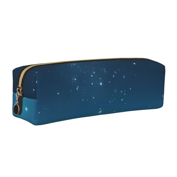Easygdp Night Sky Moon Dolphin para Estuche de Lápices de Cuero, Estuche de Papelería de Cuero, Estuche de Gran Capacidad con Cremallera