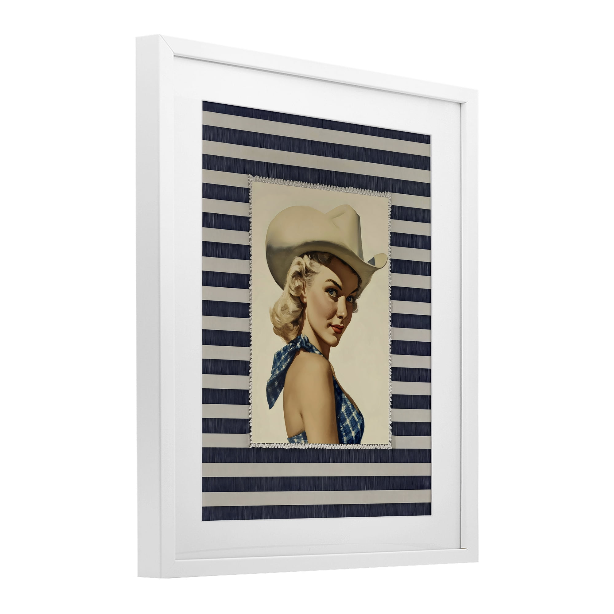 Stupell Industries Retro Cowgirl Stripes White Framed Print Under Glass, design by Arlington Prints