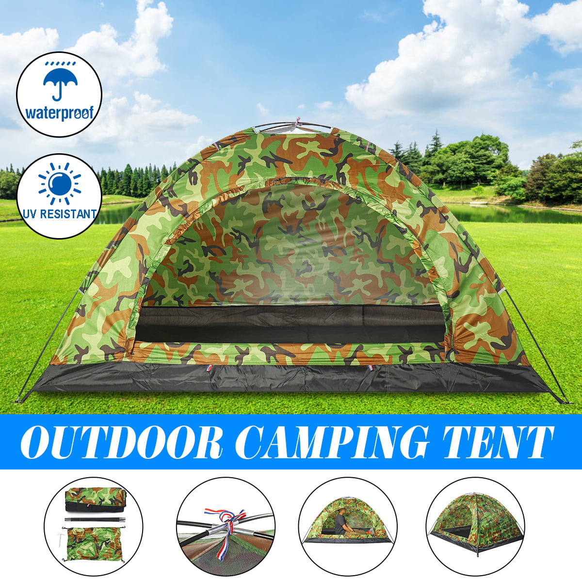 Outdoor Camping Waterproof 4Season Folding Tent Camouflage Hiking 1/2/3-4 Person 
