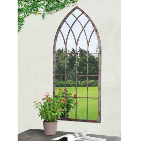 Vintage Style Mirror Sunjoy Cathedral Windowpane Style Garden Mirror Made of Metal with Antique Finish, 45 Inches ()