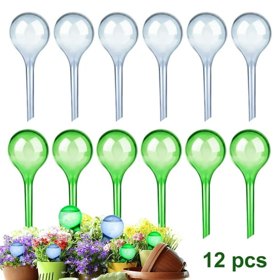 12 Pack Plant Watering Globes, Self Watering Bulbs for Indoor & Outdoor Plants. Hand-blown PVC material. White Green