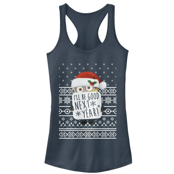 Junior's Despicable Me Christmas Good Minion Racerback Tank Top Indigo 2X Large
