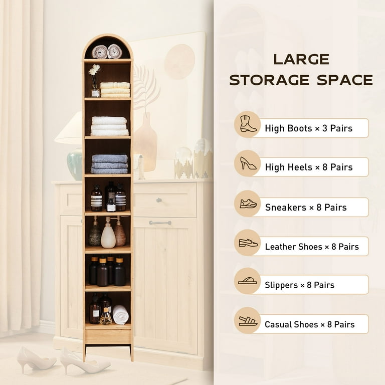 Sincido Narrow Arched Bookcase, 8-Tier, Off-White photo 5