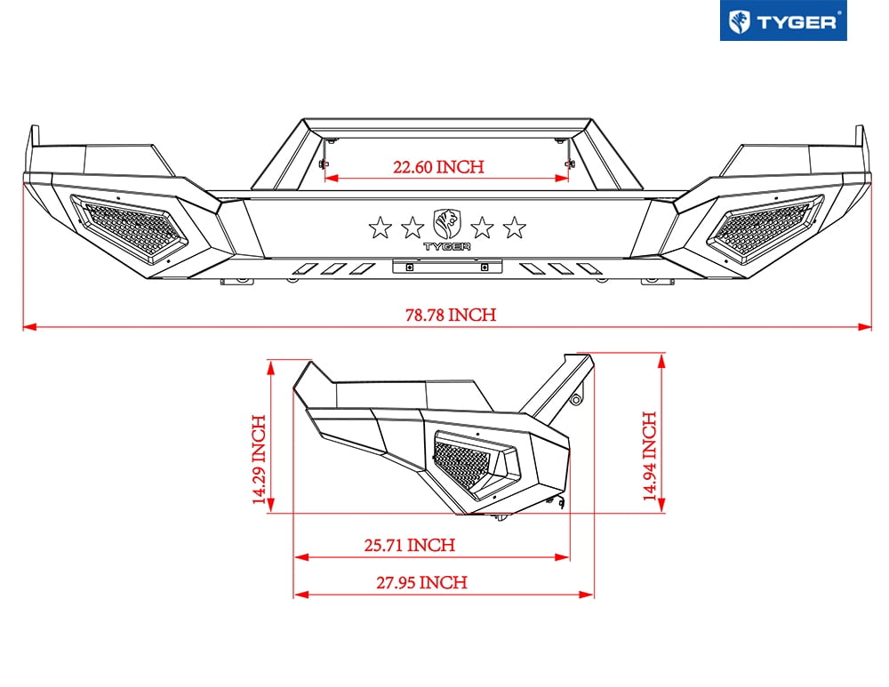Tyger Auto TG-BP6D80368 TYGER FURY Front Bumper Kit Compatible with 2013-2018 Dodge Ram 1500; 2019-2024 1500 Classic (Excl Rebel & Warlock Trims) Textured Black Rock Crawler