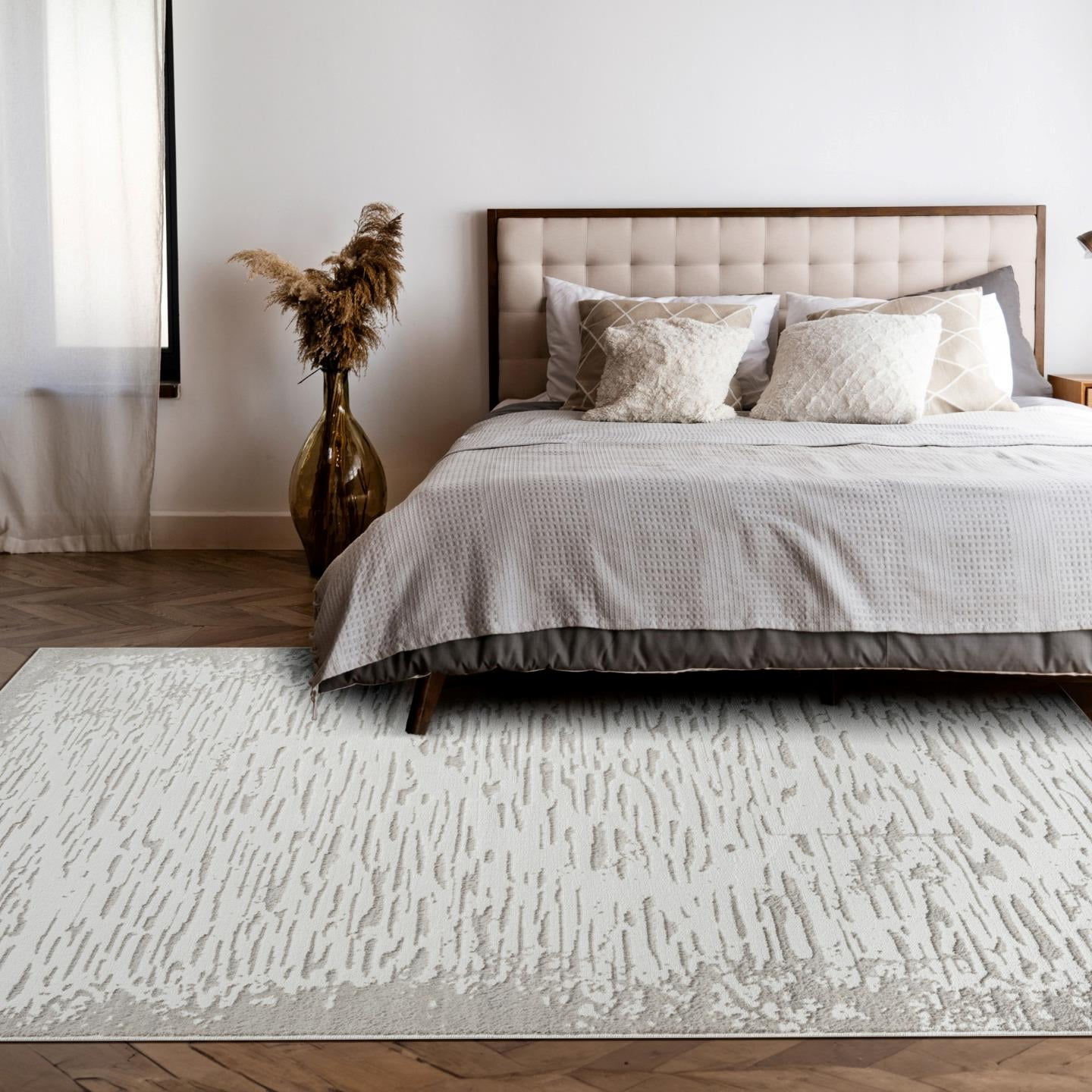 Luxe Weavers Artistic Textured Metallic Cream 5x7 Area Rug, Modern Carpet for Living Room