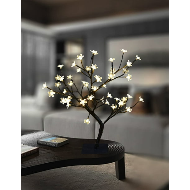 LIGHTSHARE 18 Inch Cherry Blossom Bonsai Tree, 48 LED Lights, 24V UL Listed  Adapter Included, Metal Base, Warm White Lights, Ideal as Night Lights