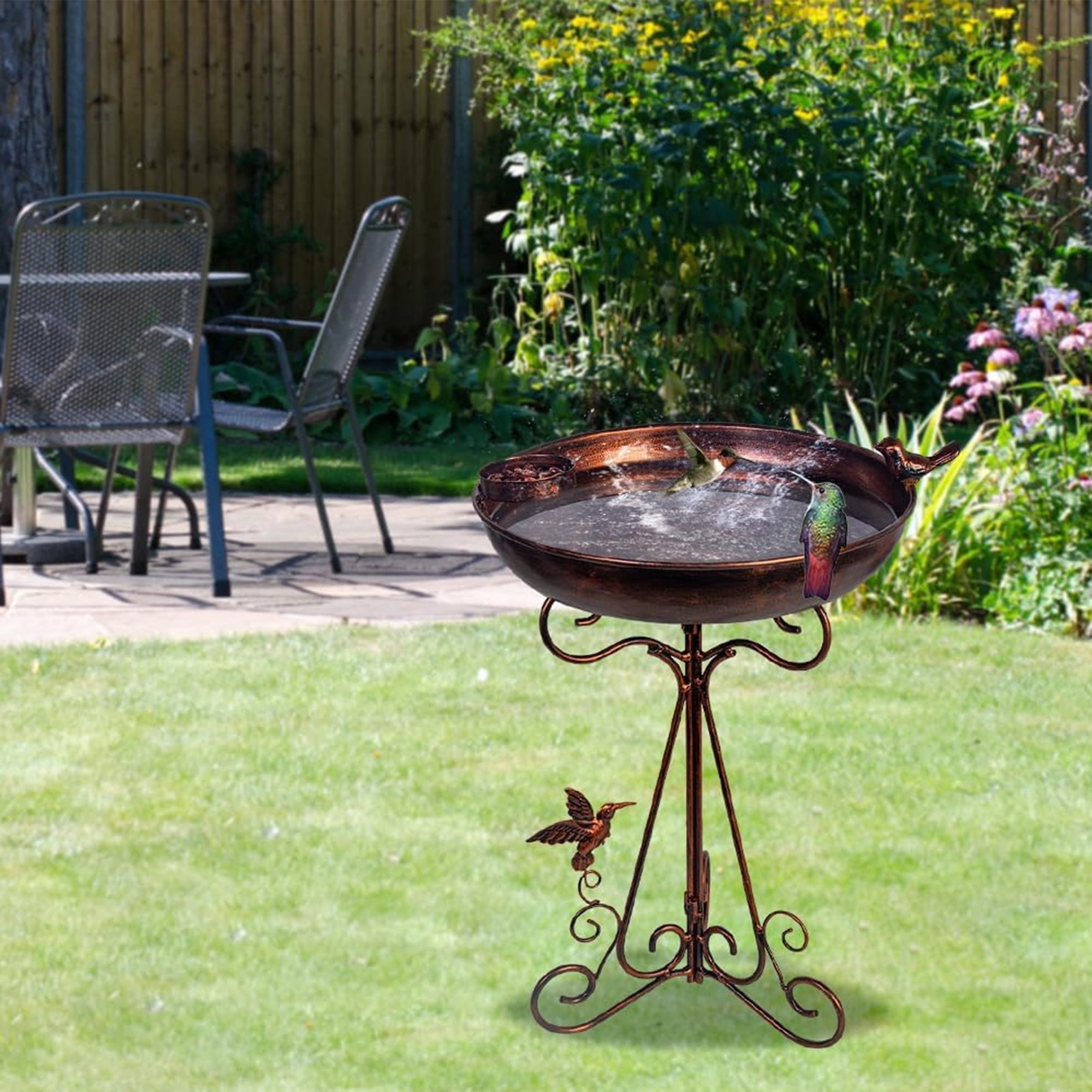 Bird Bath with Metal Pedestal, Dia Antique Copper Outdoor Birdbath with Bird Feeder for Garden Outside Patio Yard Decor