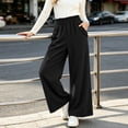 thumbnail image 2 of Edvintorg Pants for Women Solid Color Wide Leg Corduroy Trouser Elastic Waisted Loose Casual Pant with Pocket Women Clothes Black S-2XL, 2 of 9