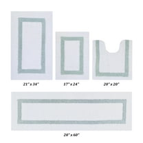 Better Trends 4 Piece Bathroom Rugs Set 100% Cotton Bath Rug Soft, Water Absorbent, Reversible, Machine Washable for Bathroom Decor Toilet Base Contour And Runner Mat Hotel Collection - White/Blue