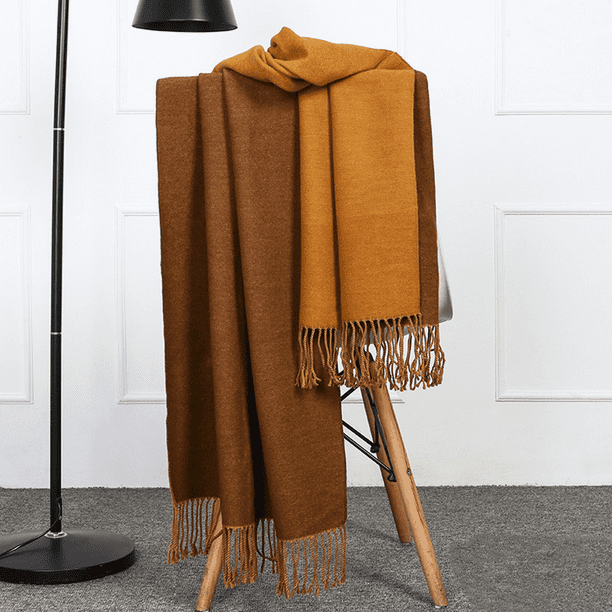 BEMS-Bufanda de Lana Mujer Invierno Engrosamiento Cálido Mantón de Mujer Bufanda de Cachemira Otoño e Invierno Hombres Bufanda de Doble Cara (Café cúrcuma)