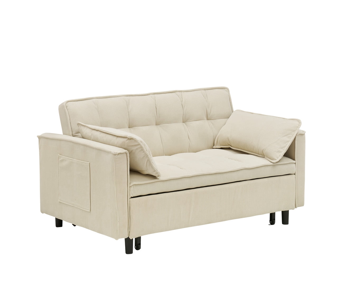 54.3" Corduroy Modular Sectional Sleeper Sofa,Loveseat with Pull Out Bed, Beige – Space-Saving Couch for Living Room, Guest Bed, Apartment