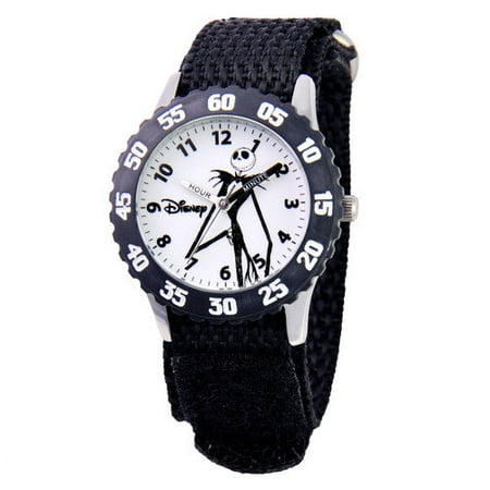 Black Bezel Watch - Jack Boys' Skellington Stainless Steel Time Teacher Watch, Black Bezel, Black Nylon Strap