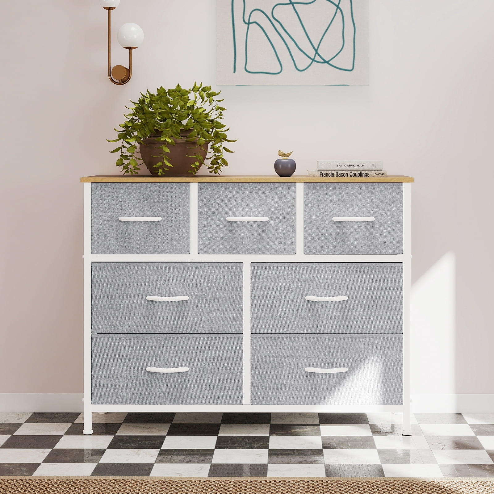SWEETCRISPY Fabric Dresser With 7 Drawers, Storage Chest For Bedroom, Closet, Living Room, Hallway - Available In Gray
