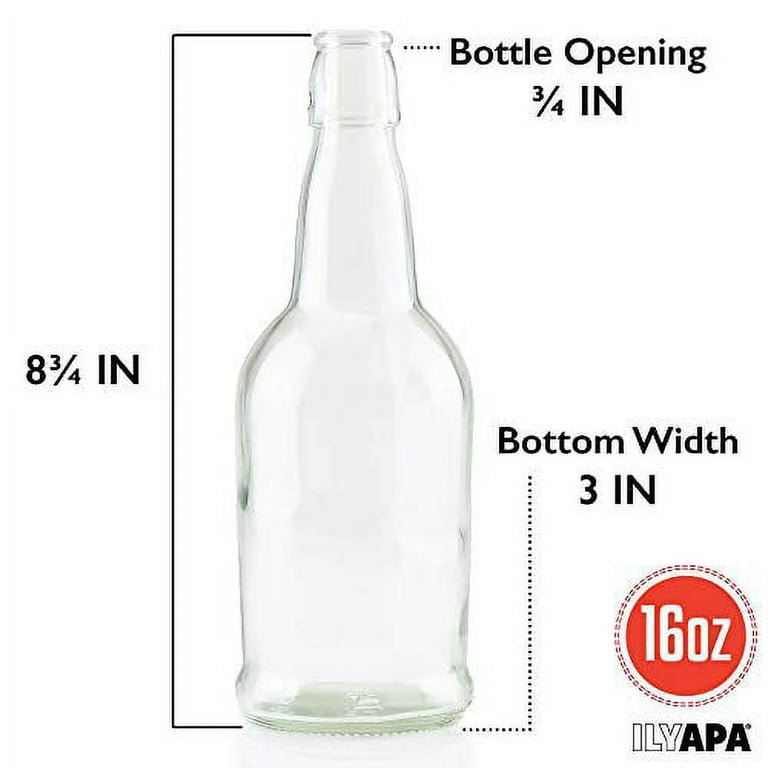 Ilyapa 16oz Clear Glass Beer Bottles for Home Brewing - 12 Pack with Airtight Rubber Seal Flip Caps