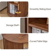 18 Inch Nightstands Set of 2, Fluted Round Wood Nightstand with Charging Station, Small End Table for Living Room, Sliding Door Round Side Table with Storage for Bedrrom (18 inch, Walnut)