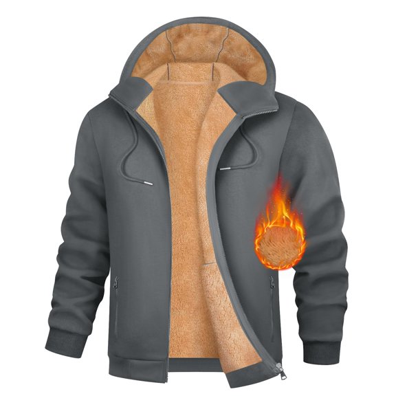 Zip Up Hoodie for Men Fleece Lined Zipper Pullover Long Sleeve Sweatshirt With Pocket for Outdoor Casual Dark Gray L