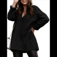 thumbnail image 3 of Suéter Holgado de Mujer, Cuello en V, Larga, Blusa Informal para Otoño e Invierno. Negro L, 3 of 9