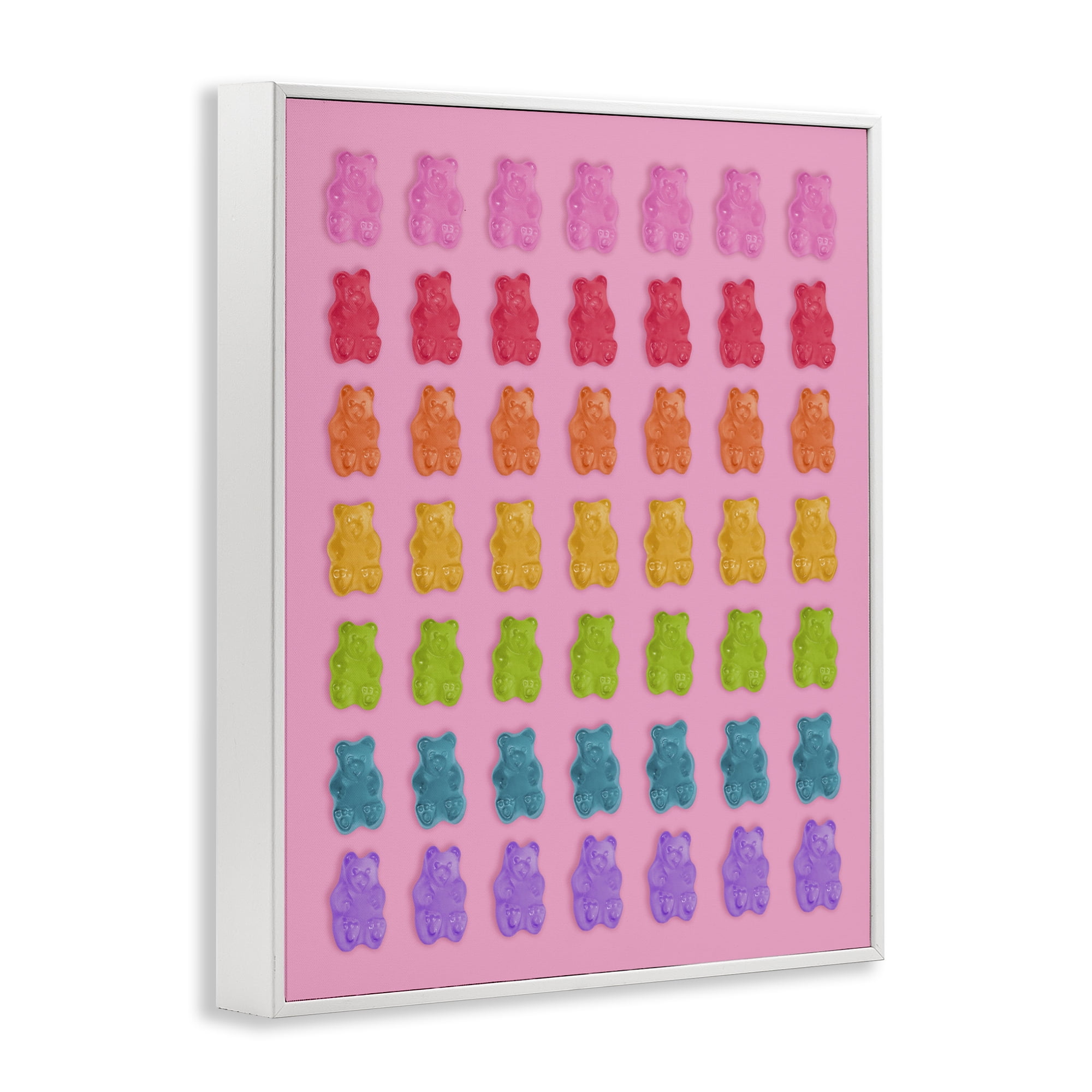 Stupell Industries Rainbow Candy Bears on Pink White Framed Giclee Art, design by LISH Creative