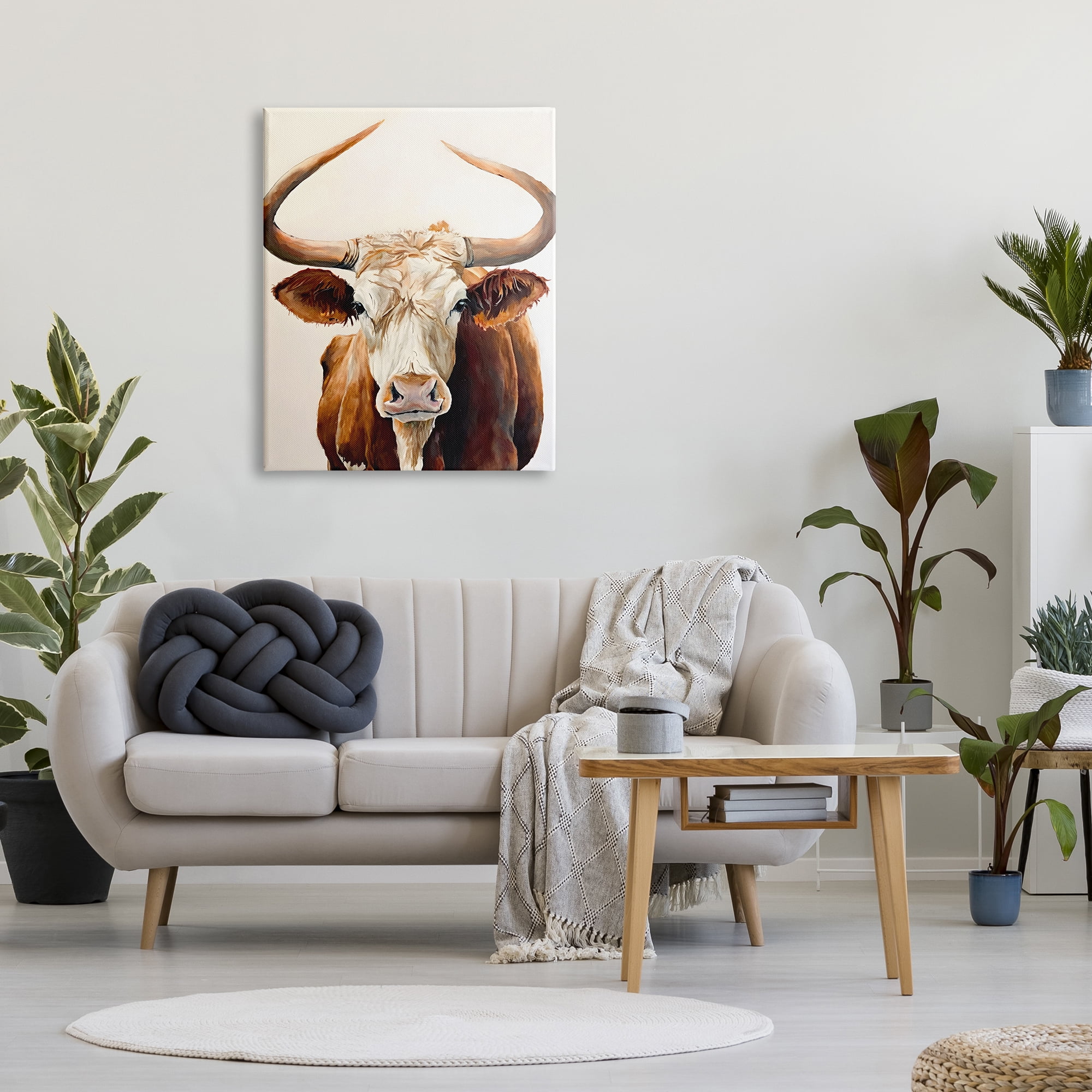 Stupell Industries Longhorn with Curved Horns Animals & Insects Painting Gallery Wrapped Canvas Art Print Wall Art, 30 x 40