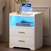 LVSOMT White Nightstand with Wireless Charging Station and 24-Colors RGB Lights, Modren Nightstands with Drawers for Bedroom, Smart Bedside Table for Living Room Office