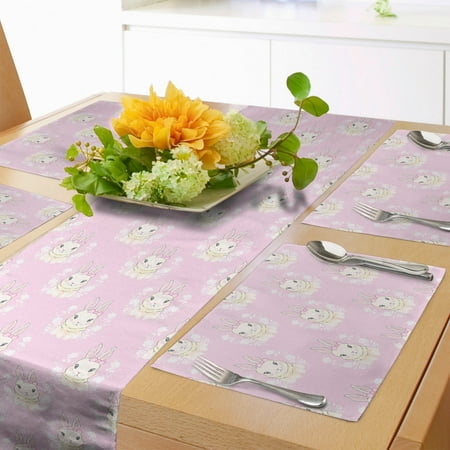 

Easter Bunny Table Runner & Placemats Rabbit with Ribbons Floral Spring Themed Soft Pink Tones Animals Set for Dining Table Decor Placemat 4 pcs + Runner 16 x72 Rose Champagne by Ambesonne