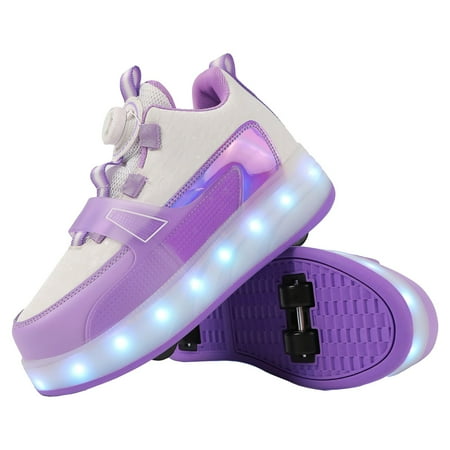 

MIASHUI Roller Skate Shoes for Boys and Girls Thick Soled Sneakers with Wheels Light Up Shoes USB Rechargeable Skate Sneakers Purple 10-10.5 Years