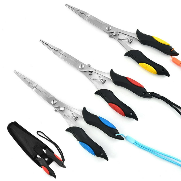 Long Nose Fishing Pliers Fish Hook Pliers Hook Remover Split Ring Pliers  Scissor with Lanyard for Freshwater Saltwater 