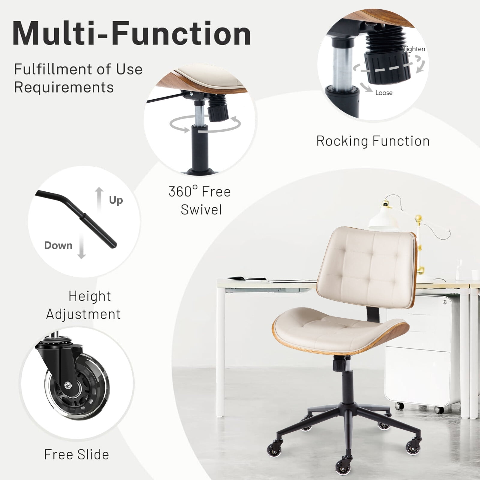 BFZ Height Adjustment and 360 Degree Rotation Office Desk Chair, Ivory