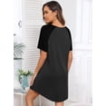 thumbnail image 4 of TEMOFON Summer Dresses for Women Short Sleeve Crew Neck Nightgown Colorblock Sleep Nightdress Pullover Casual Dark Grey L, 4 of 8
