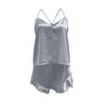 thumbnail image 4 of RMGVDSD Satin Pajama Set For Women Silk Pajamas Sexy V Neck Camisole Top And Shorts With Ruffle Sleepwear Set Casual Beach Vacation Outfit, 4 of 6