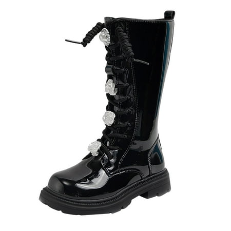 

FhsagQ Girls Shoes Size 6C New Children Fashion High Sleeve Fashion Boots Little Girls Camellia Flower Accessories Versatile Side Zipper Leather Cotton Boots Girls Shoes Size 4.5 Big Kid Black 28
