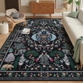 thumbnail image 2 of SUNDEREY 8'x10' Floral Washable Rugs, Boho Area Rug for Living Room, Soft Large Bedroom Rug 8x10ft Under Bed, Flower Non Slip Ultra Thin Carpet for Dining Room Nursery Office, Black, 2 of 8
