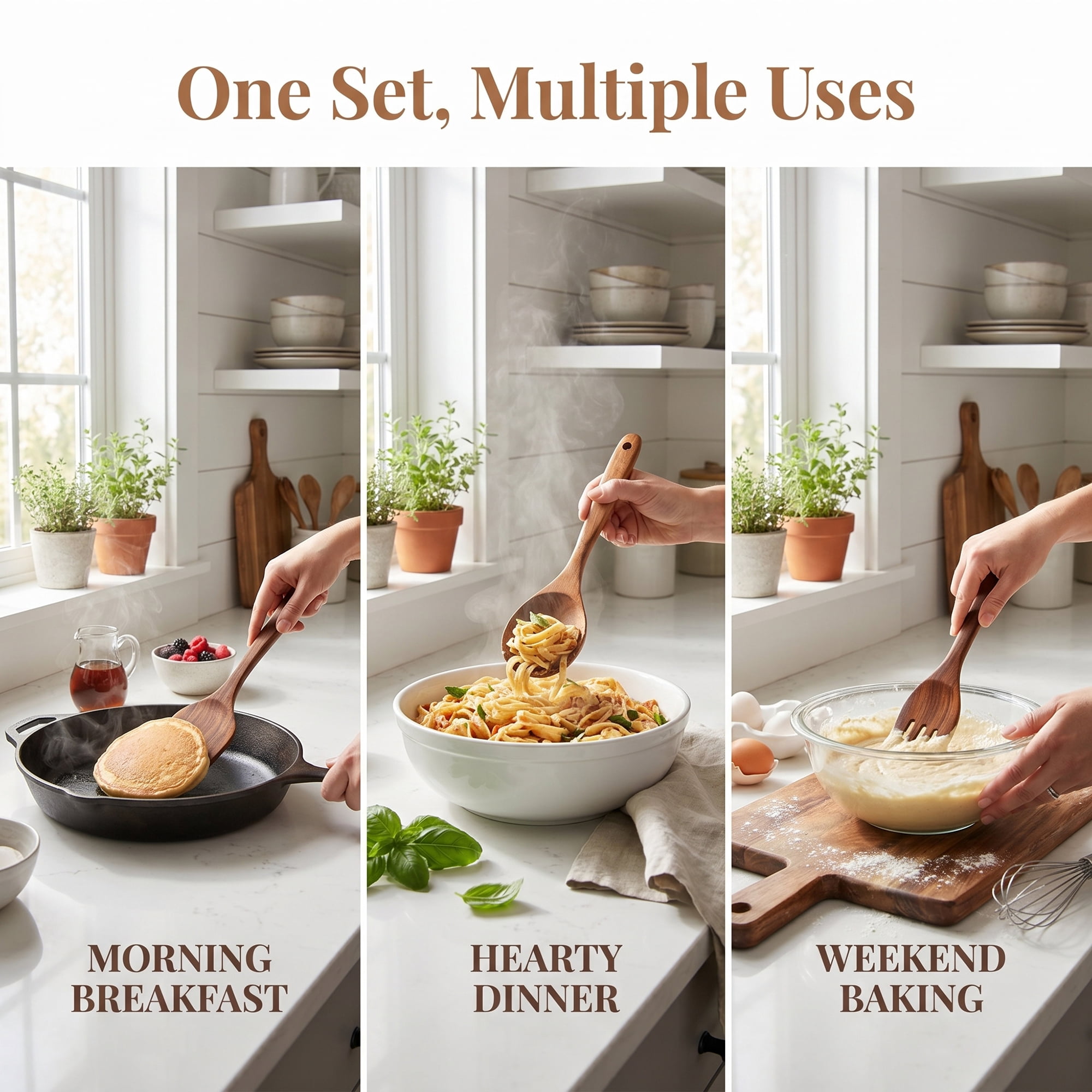 Unique Bargains 6 Pcs Useful Wood Kitchen Essential Kitchen Gadgets Dark Brown B