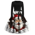 thumbnail image 2 of Christmas Dresses for Women Christmas Print Flare Dress For Women Long Sleeve Dress Hollow Party Casual Dresses with Snowman Print for Christmas Party,White,3XL, 2 of 5