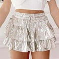 thumbnail image 2 of RUTAYY Women Metallic Skirt Shiny Flared Pleated Skirt Layered Ruffle Hem Mini Skirt Rave Skirt Solid Color Casual Travel Skirts, 2 of 6
