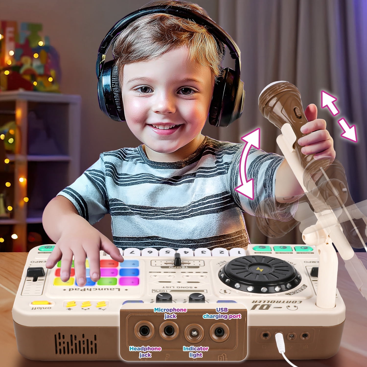 Carsky DJ Mixer Turntable Toy with Bluetooth, Lights & Mic – Music Activity Toy for Kids with Beat Effects, Sound Pads & Record Function Musical Gift for Kids 5-7, 8-12+(White )