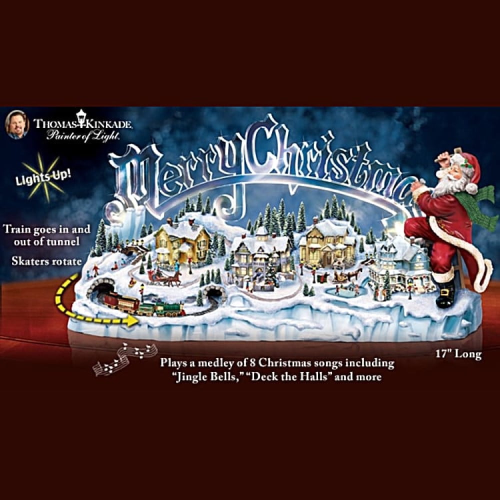 The Bradford Exchange Santa's Inspiration: Musical Illuminated Miniature Village Figurine Christmas Decoration by Thomas Kinkade 17-Inches