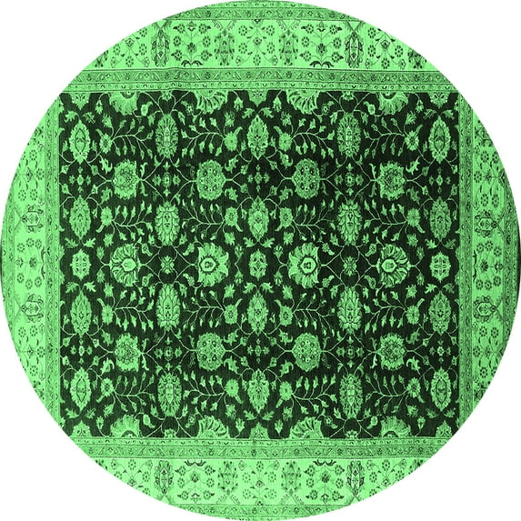 Ahgly Company Indoor Round Oriental Emerald Green Traditional Area Rugs, 3' Round