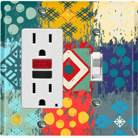 Metal Light Switch Plate Cover Colorful Ethnic Aztec Tribal Patch Pattern SFR049