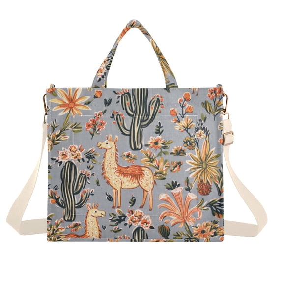 FORMRS Womens Corduroy Tote Bag Crossbody Shoulder Handbag with Pocket, Gray Llama Pattern